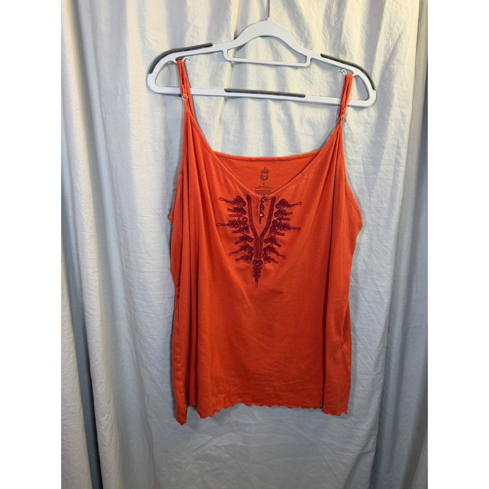 Torrid Orange Cotton Embroidered Henley Camisole Tank Top Lettuce Hem Size 3